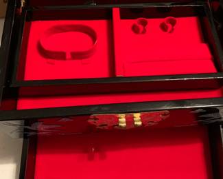 #114	Korean Musical Black Jewelry Box  w/mirror on lift-up top - 10x7x6	 $25.00 
