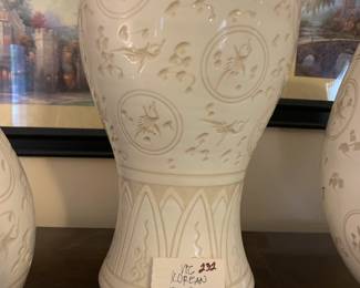 #232	Vtg. Korean White Thousand Crane Vase - 16"	 $50.00 
