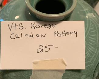 #116	Vtg. Korean Celadon Pottery - 14" Tall	 $60.00 

