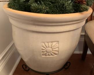 #65	White Washed Glazed Pot w/tree inside - 19x15 - Height total - 62" w/stand	 $75.00 
