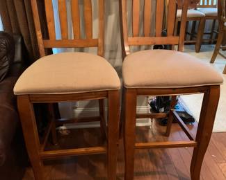 #39	Set of 2 Tall Bar Stools - (one chair repaired underneath) w/fabric cushion - seat Height - 32" 	 $60.00 
