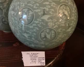 #205	Vtg. Korean Goryed Celadon Green Thousand Cracked Glaze Vase - 8.5" H x 3" Opening	 $40.00 
