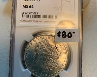 #255	1883 O Morgan Silver dollar Certified MS64	 $80.00 
