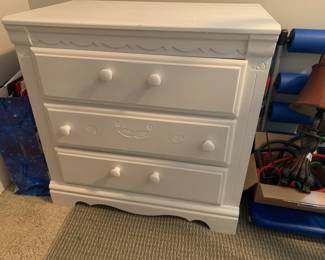 #145	Wood 3 Drawer White Painted Chest of Drawers - You Move Upstairs 30x18x30	 $45.00 
