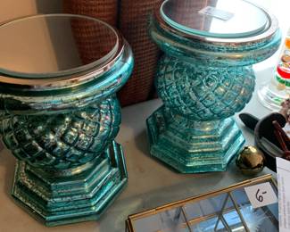 #136	Set of 2 Teal w/mirror Top Candle Holders - 5.5x8	 $24.00 
