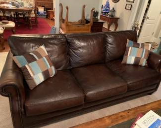 #35	Haverty's Brown Leather Sofa - 93"  - Back Cushions Attached by Velcro	 $300.00 
