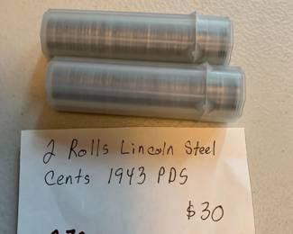 #276	2 Rolls Lincoln Steel Cents 1943 PDS	 $30.00 
