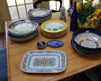 Hand Painted Rectangular Turkish Platter, Flow Blue, Colorful Plates
