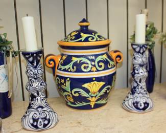Colorful Covered Pottery Candle Sticks