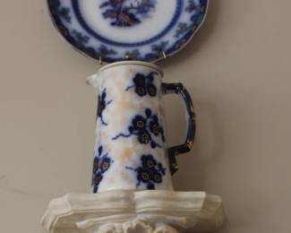 Flow Blue Plate and Chocolate Pot