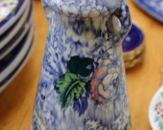 Blue White Handle Vase with Flower in Middle
