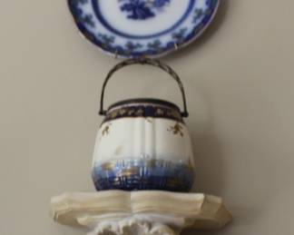 Flow Blue Plate and Biscuit Jar