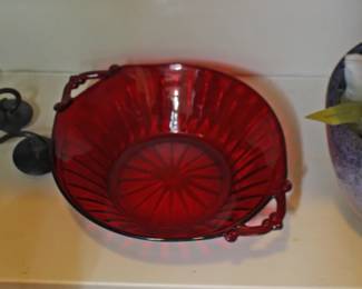 Ruby Red Bowl, Candle Holder, Pottery