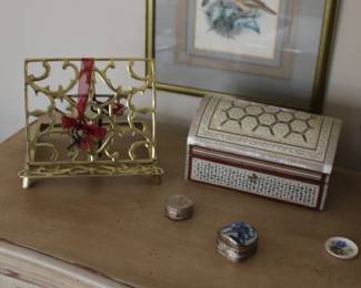 Dresser Boxes and Brass Book Holder and Seleton Keys