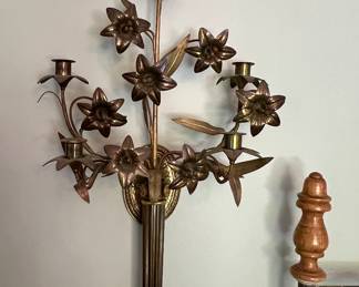 Brass floral candleholders (1 of 2)