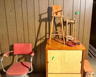 Mid Century Cabinet & Chair;  Dartboard