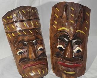Hand Carved, Hand Painted Vintage Tiki Masks