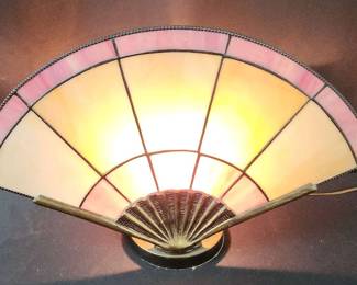 Rare Oriental Vintage Pink Gold Fan Lamp