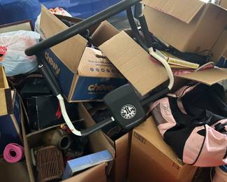 Clothing, workout equipment, shoes, luggage