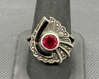 925 Silver w/ Ruby Ring, Size 10,  TW 6.4g