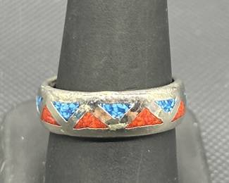 925 Silver w/ Turquoise Ring, Size 9.5, TW 7.4g