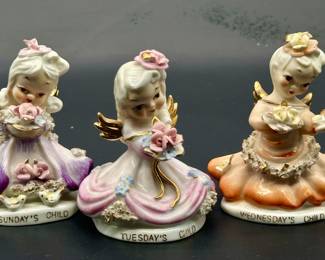 (3) Collectable Lefton Girls of the Week Figurines
