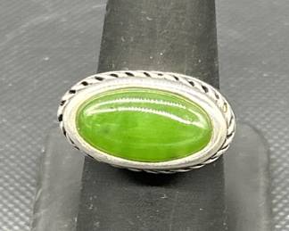 925 Silver w/ Jade Ring, Size 8,  TW 10.9g