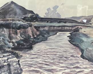 Signed Watercolor of River Landscape