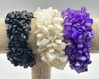 (3) Shell Bracelets: Black, White, Purple