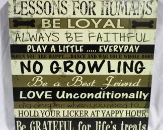 46 - "Lessons for Humans" Wood Sign, 12 x 12.5
