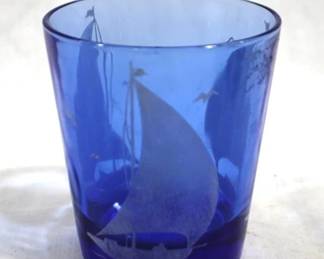749 - Blue Sailboat Glass - 3.25 tall
