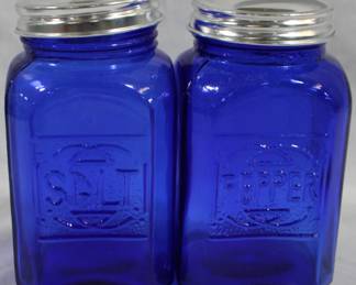 7235 - Blue Glass Salt and Pepper Shakers 5" tall

