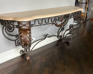 Marble Top, Iron Base Console 71" W x 22" D x 34" H $650