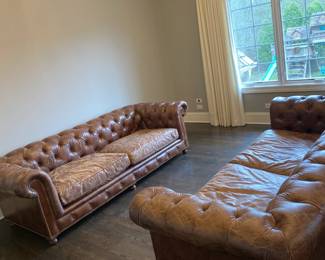 2 Restoration Hardware Leather Tufted Sofa 96" W x 40" D x 28" H x 17" (seat height) $1800 each