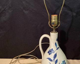 Vintage Williamsburg Blue Grey Salt Glazed Pottery Lamp 