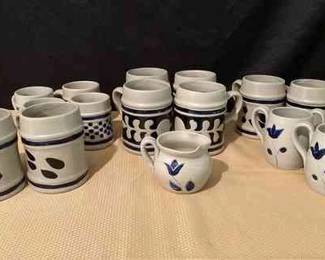 Vintage Williamsburg Blue Grey Salt Glazed Pottery Mugs 