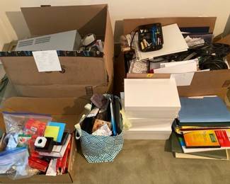 Mystery Lot Assorted Office Supplies Storage, Cords, VHS Tapes  More 