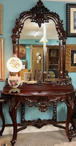 Victorian carved hall table and mirror