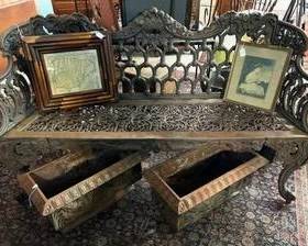 French iron bench, planters