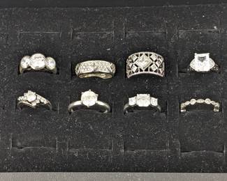  Lot of 8 Sterling Silver & CZ Rings