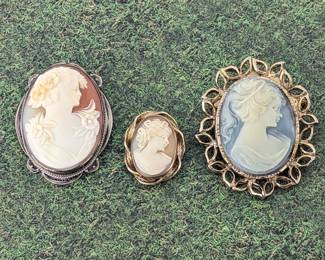Three Antique Shell Cameo Brooches/Pendants