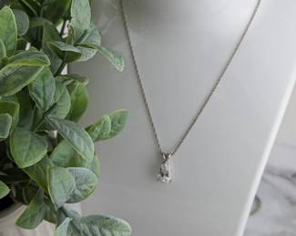 14K White Gold & Simulated Diamond Pendant Necklace