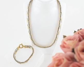 18K Yellow & White Gold Two-Tone Necklace & Bracelet