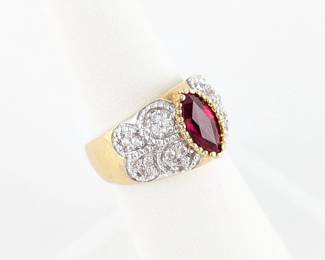 14K Yellow Gold, Synthetic Ruby & CZ Ring