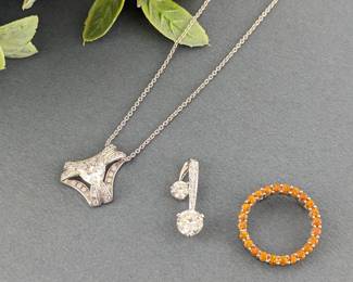 Sterling Silver Chain with Three Sterling & CZ Pendants