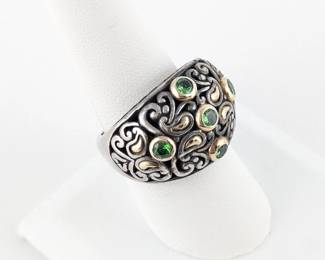 Sterling Silver Ring with 18K/Green Tourmaline Accents 