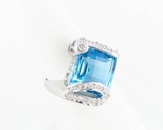  Jam Creations 14K White Gold Diamond & Blue Topaz Ring