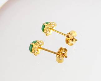 14K Yellow Gold & Jade Stud Earrings