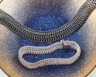 Sterling Silver Mesh Chain Necklace & Bracelet