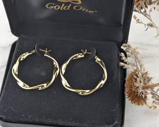 Gold One 1K Yellow Gold Hoop Earrings - New in Box